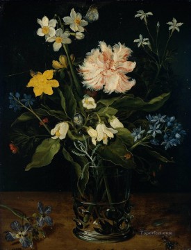フラワーズ Painting - ガラスの中の花のある静物 フランドルのヤン・ブリューゲル（長老）の花